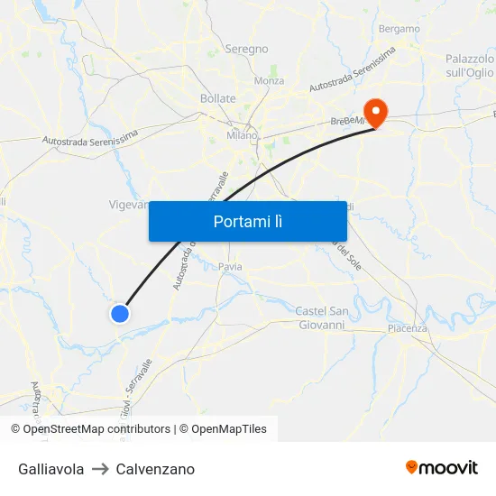 Galliavola to Calvenzano map