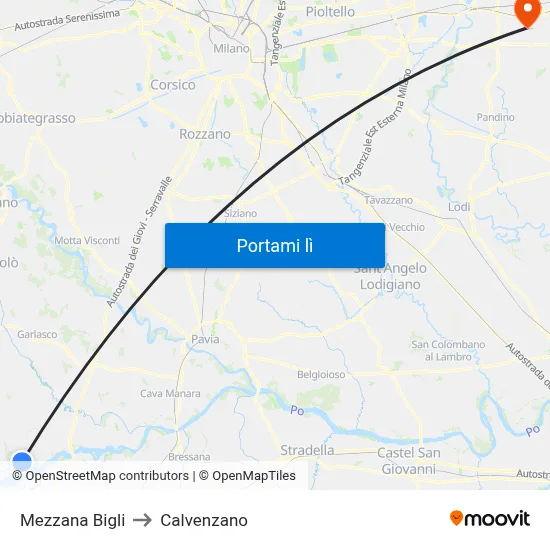 Mezzana Bigli to Calvenzano map