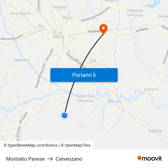 Montalto Pavese to Calvenzano map