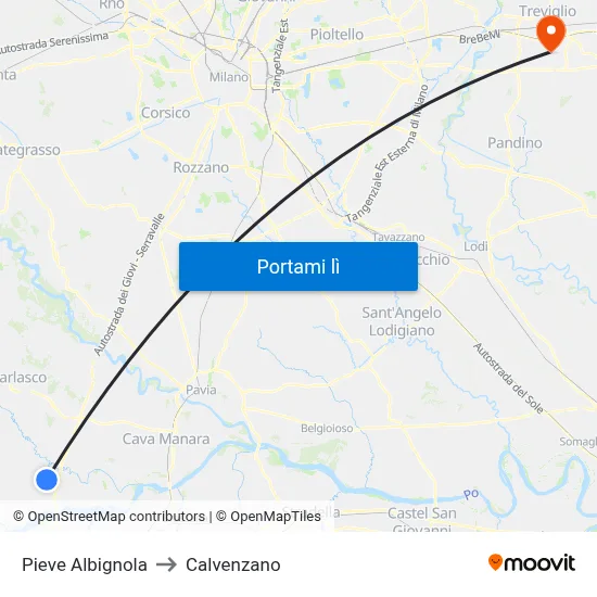 Pieve Albignola to Calvenzano map