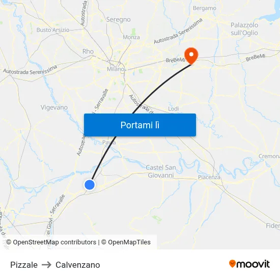 Pizzale to Calvenzano map