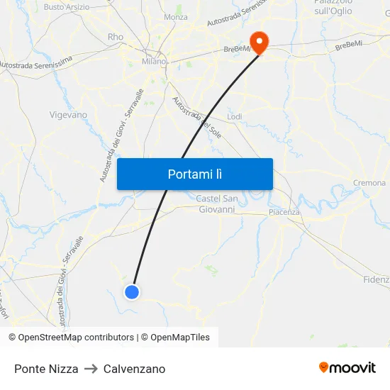 Ponte Nizza to Calvenzano map