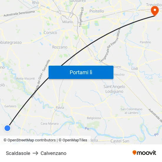 Scaldasole to Calvenzano map