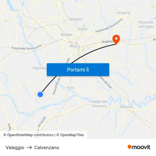 Valeggio to Calvenzano map