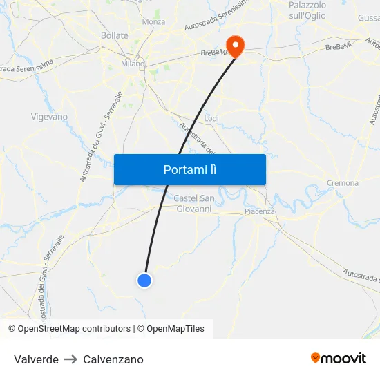 Valverde to Calvenzano map