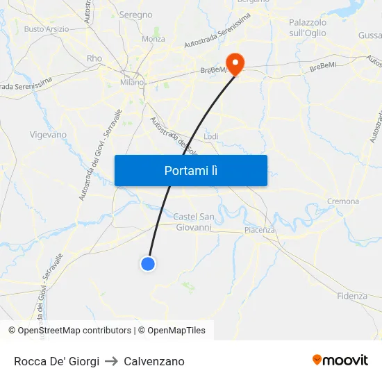 Rocca De' Giorgi to Calvenzano map