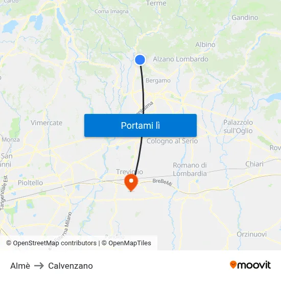 Almè to Calvenzano map