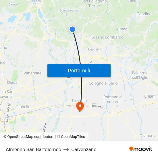 Almenno San Bartolomeo to Calvenzano map