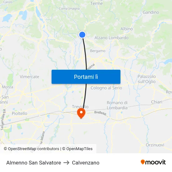 Almenno San Salvatore to Calvenzano map