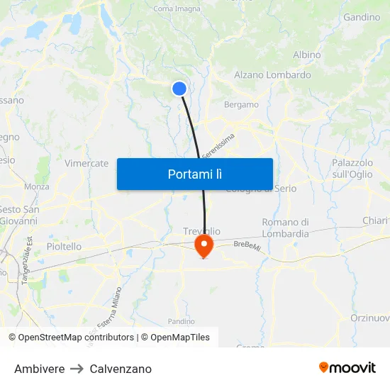 Ambivere to Calvenzano map