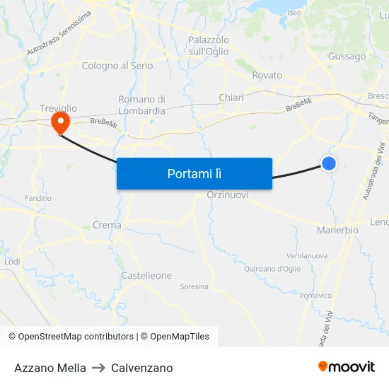 Azzano Mella to Calvenzano map