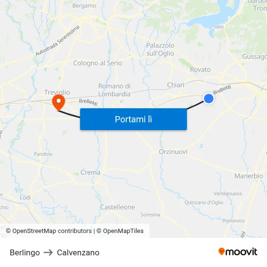 Berlingo to Calvenzano map