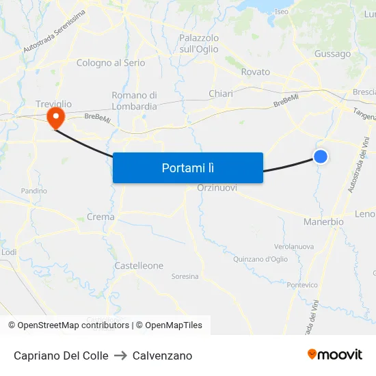 Capriano Del Colle to Calvenzano map