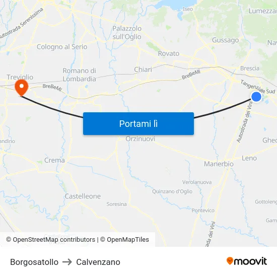 Borgosatollo to Calvenzano map