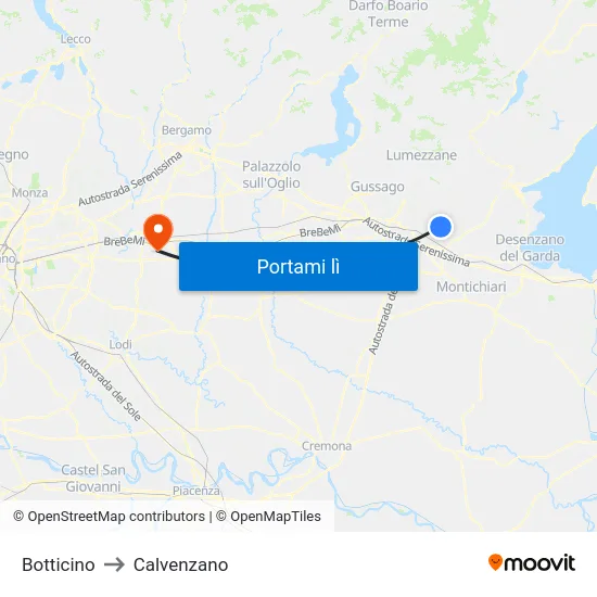 Botticino to Calvenzano map