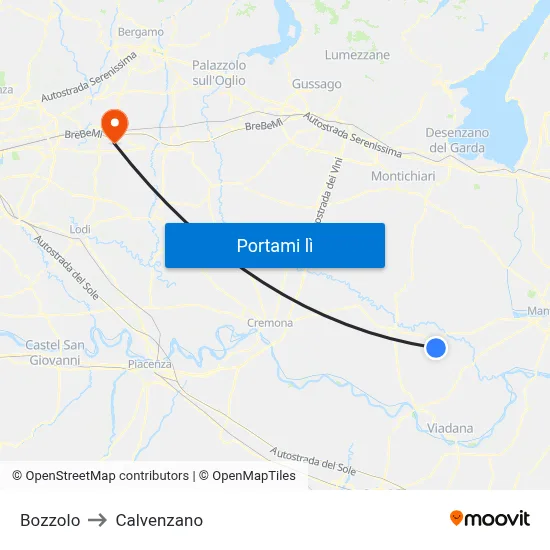 Bozzolo to Calvenzano map