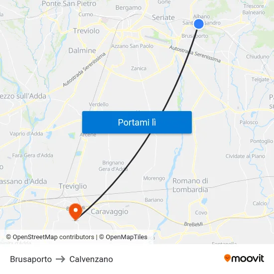 Brusaporto to Calvenzano map