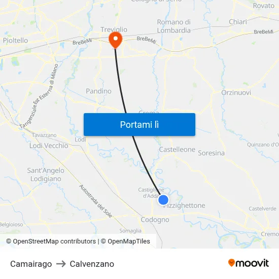 Camairago to Calvenzano map
