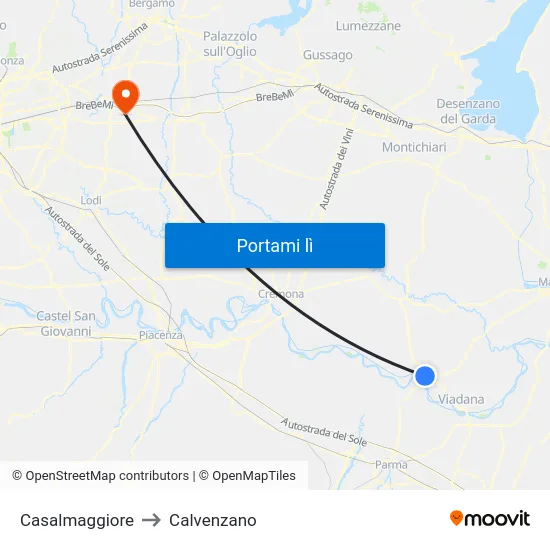 Casalmaggiore to Calvenzano map