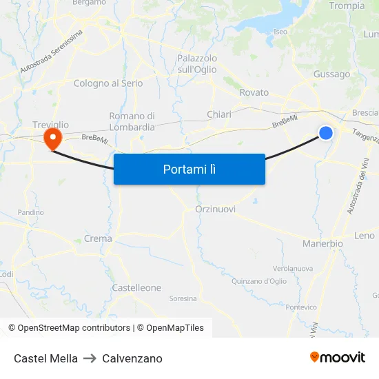 Castel Mella to Calvenzano map