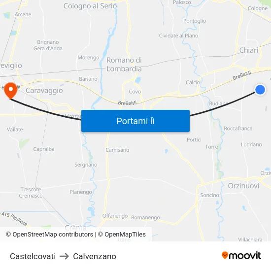 Castelcovati to Calvenzano map