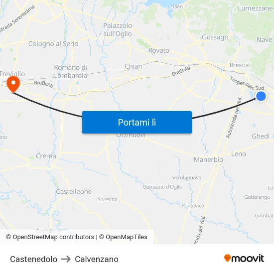 Castenedolo to Calvenzano map