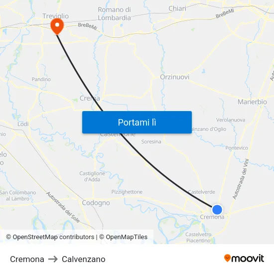 Cremona to Calvenzano map
