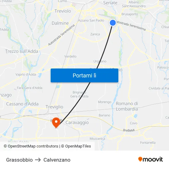 Grassobbio to Calvenzano map