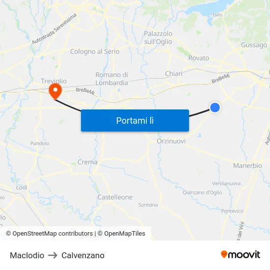 Maclodio to Calvenzano map