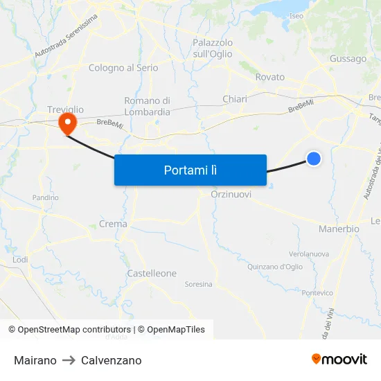 Mairano to Calvenzano map