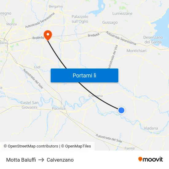 Motta Baluffi to Calvenzano map