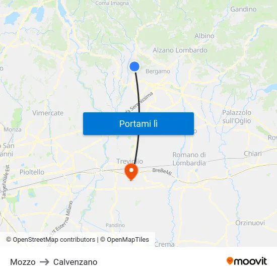Mozzo to Calvenzano map