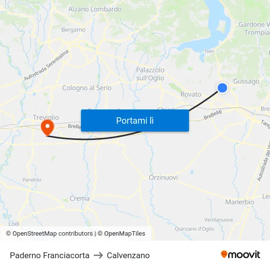Paderno Franciacorta to Calvenzano map