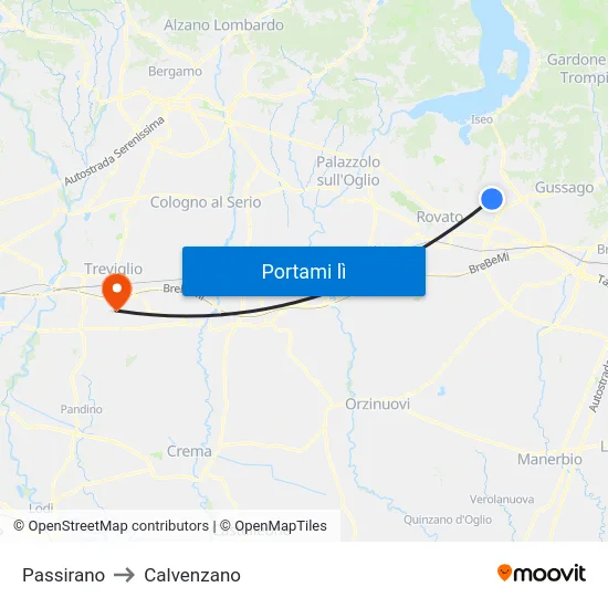 Passirano to Calvenzano map