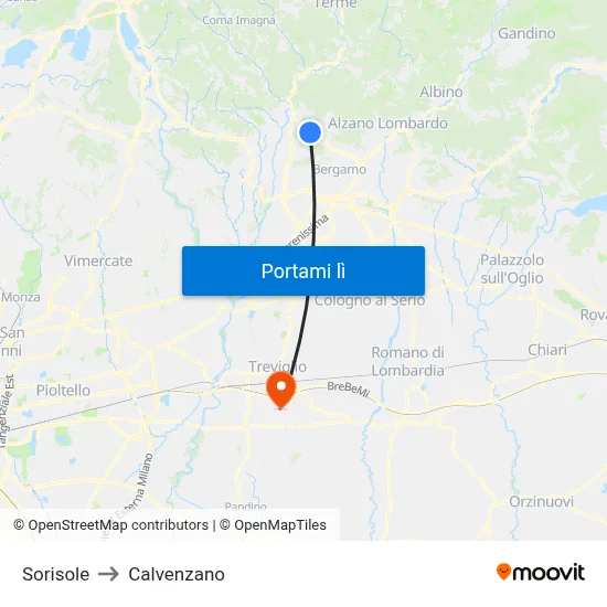 Sorisole to Calvenzano map