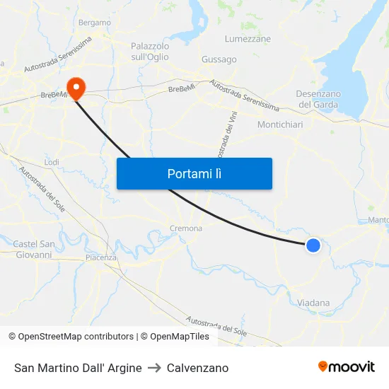 San Martino Dall' Argine to Calvenzano map