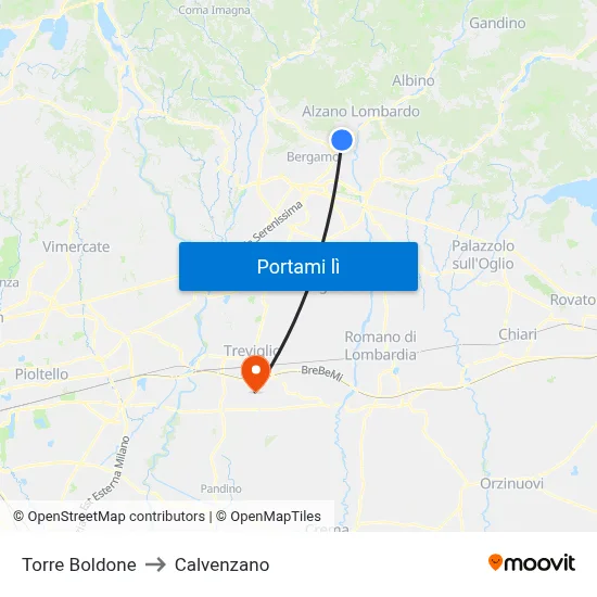 Torre Boldone to Calvenzano map