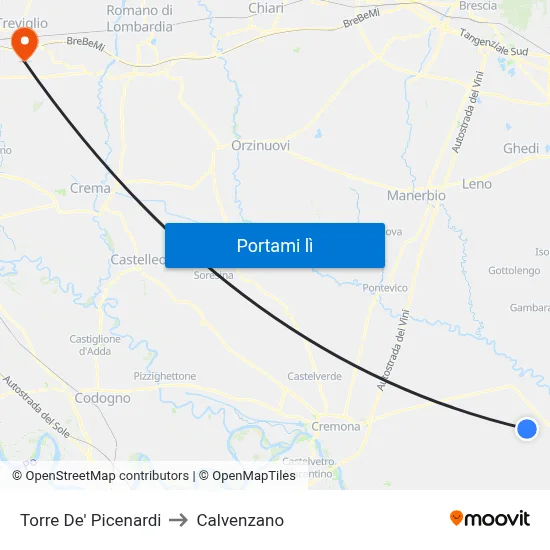 Torre De' Picenardi to Calvenzano map