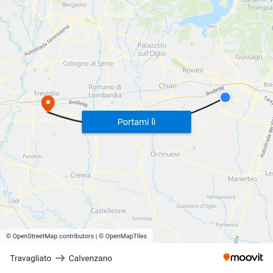 Travagliato to Calvenzano map