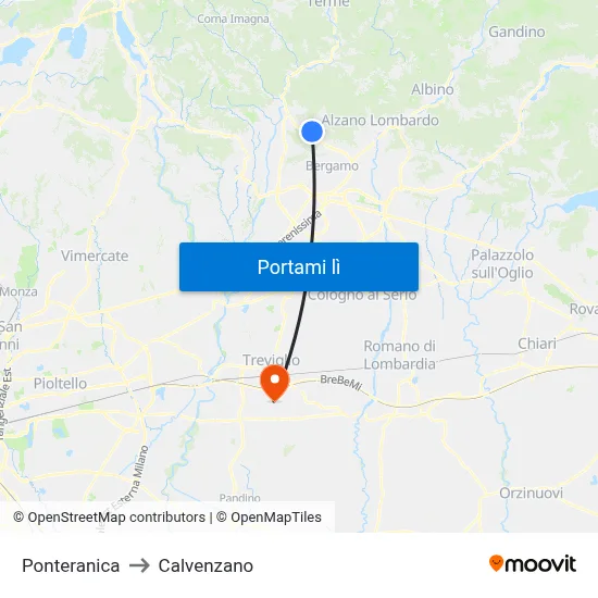 Ponteranica to Calvenzano map