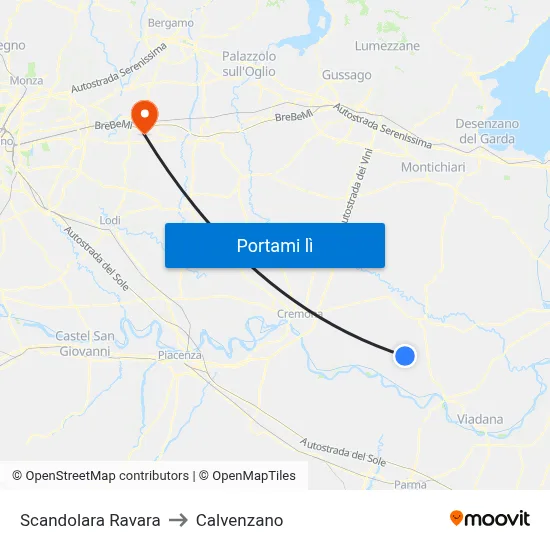 Scandolara Ravara to Calvenzano map