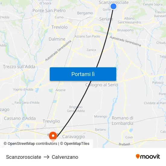 Scanzorosciate to Calvenzano map