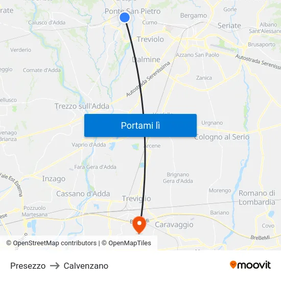 Presezzo to Calvenzano map