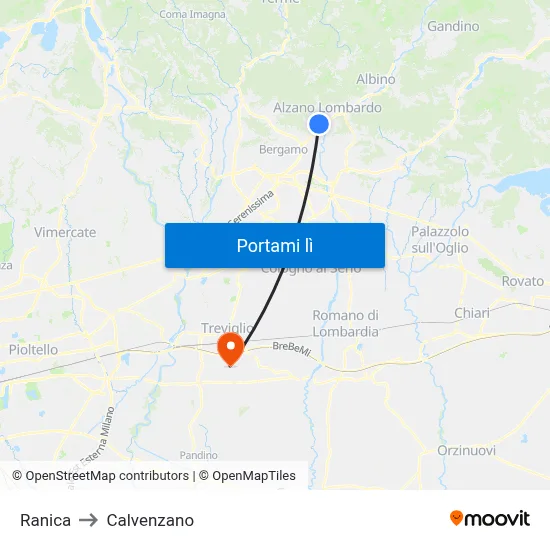 Ranica to Calvenzano map