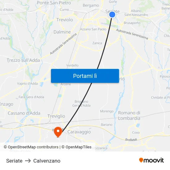 Seriate to Calvenzano map