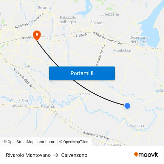 Rivarolo Mantovano to Calvenzano map