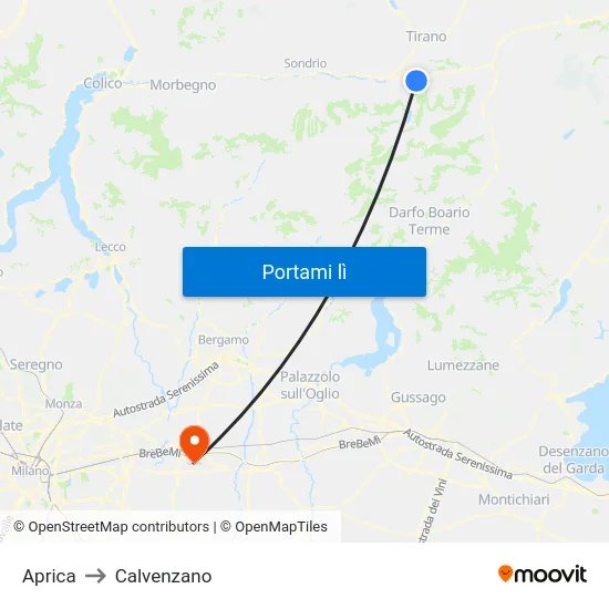 Aprica to Calvenzano map