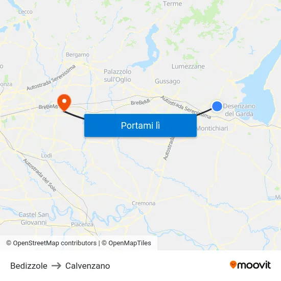 Bedizzole to Calvenzano map