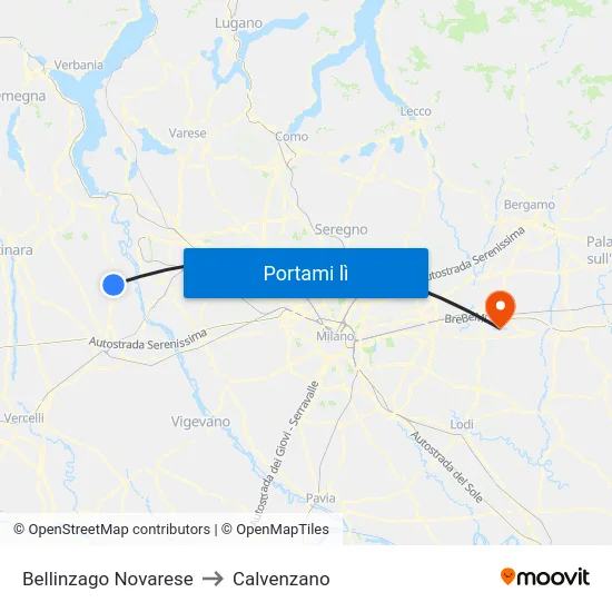 Bellinzago Novarese to Calvenzano map