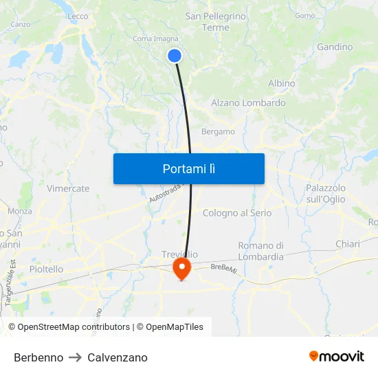 Berbenno to Calvenzano map